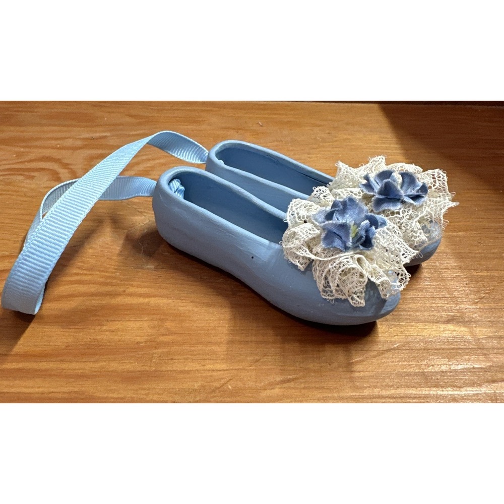 Vintage Ceramic Ballet Dance Slippers Wall Decor Blue Roses Lace Shabby Chic